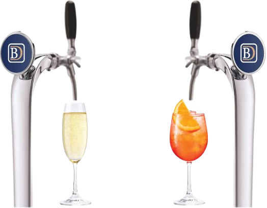 Zwei Bacchus-Zapfhähne mit Prosecco und Spritz